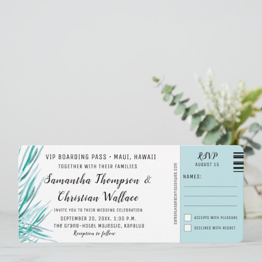 Barding Pass Palm Tropical Destination Wedding Kaart (Staand voorkant)