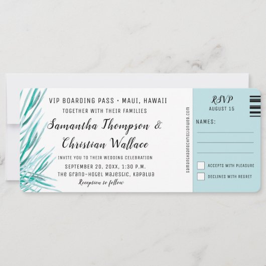 Barding Pass Palm Tropical Destination Wedding Kaart (Voorkant)