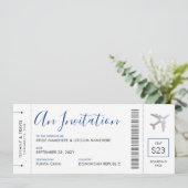 Barding Pass Plane Ticket Destination Wedding Kaart (Staand voorkant)