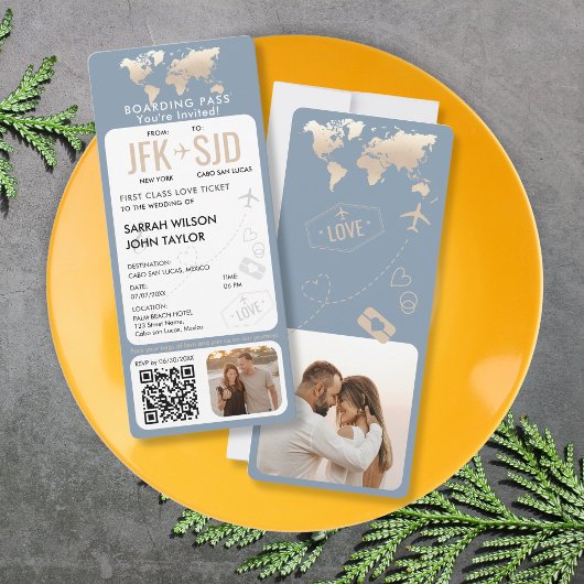 Barding Pass Plane Ticket Destination Wedding Kaart
