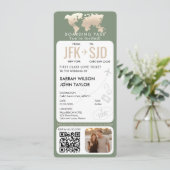 Barding Pass Plane Ticket Destination Wedding Kaart (Staand voorkant)