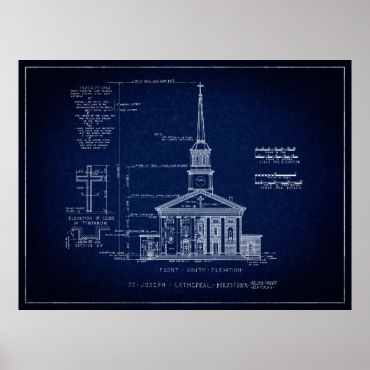 BARDSTOWN KENTUCKY CATHEDRAL BLUEPRINT POSTER (Voorkant)