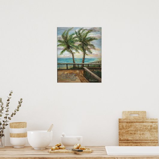 Bardwalk met twee palmen - Psalms 134:8b Poster (Keuken)