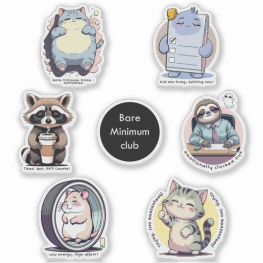 Bare Minimum Club Sticker Sheet | Grappig herkenba (Voorkant)