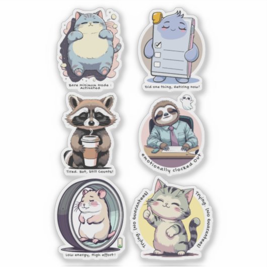 Bare Minimum Club Sticker Sheet | Relatable funny (Voorkant)