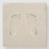 Barefeet Voetafdrukken in Zand Stenen Onderzetter (Voorkant)