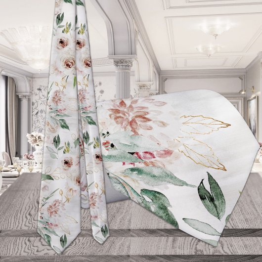 Barely Blush & White Greenery Wedding Stropdas