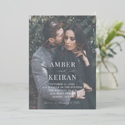 Barely Daar Shades - Fotobruiloft Folie Uitnodiging (Staand Voorkant)