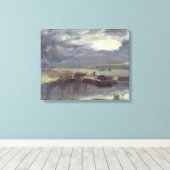 Barges op de Stour met Dedham Church in Dist Canvas Afdruk (Insitu (Houten vloer))