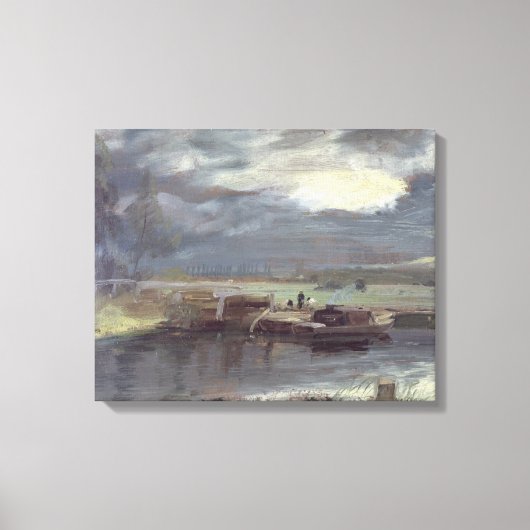 Barges op de Stour met Dedham Church in Dist Canvas Afdruk (Voorkant)