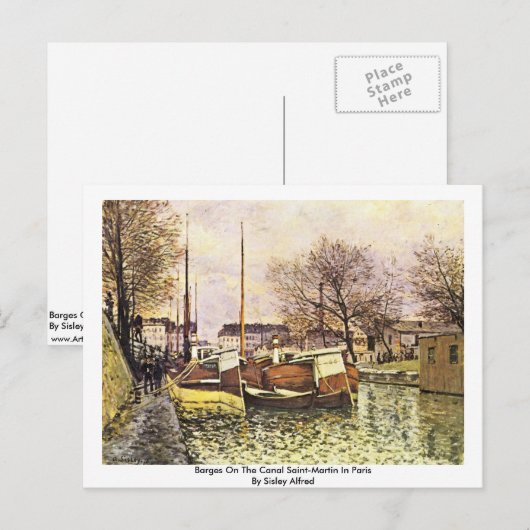 Barges op het kanaal Saint-Martin in Parijs Briefkaart (Voorkant / Achterkant)