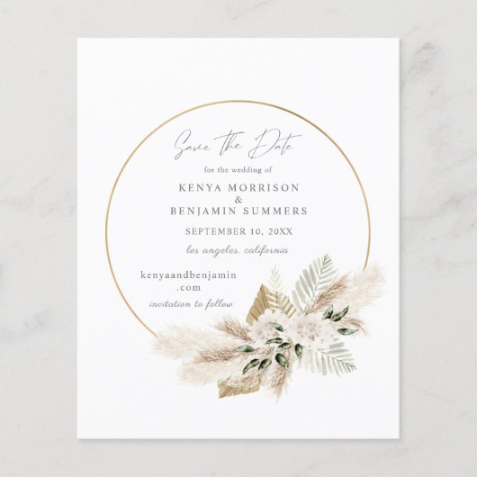Bargin Boho Pampas Grass Floral Save the Date (Voorkant)