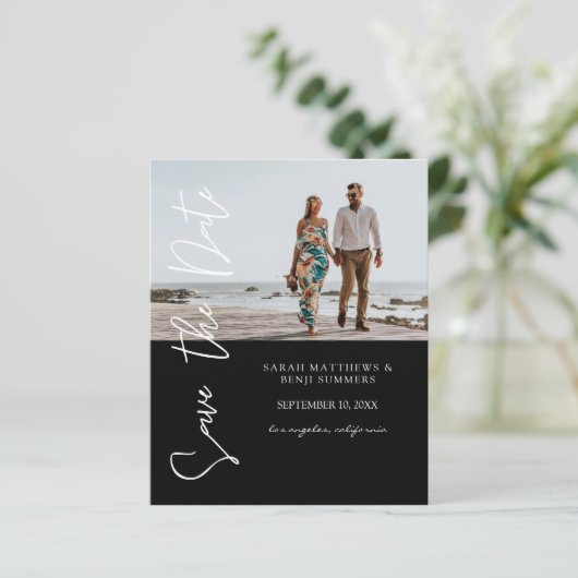 Bargin foto & Typografie Save the Date Black 4 (Staand voorkant)