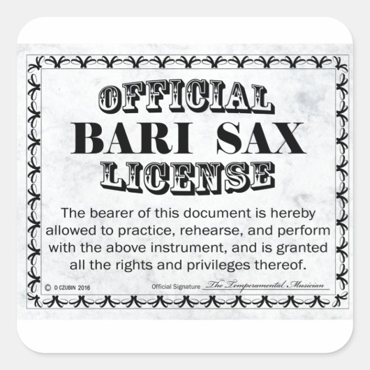 Bari Sax License Square Sticker (Voorkant)