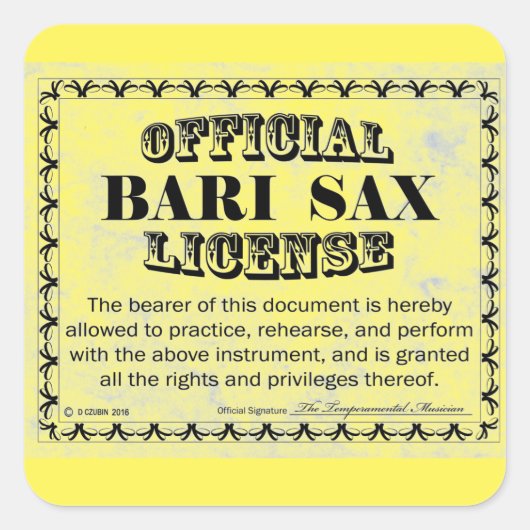 Bari Sax License Square Sticker (Voorkant)