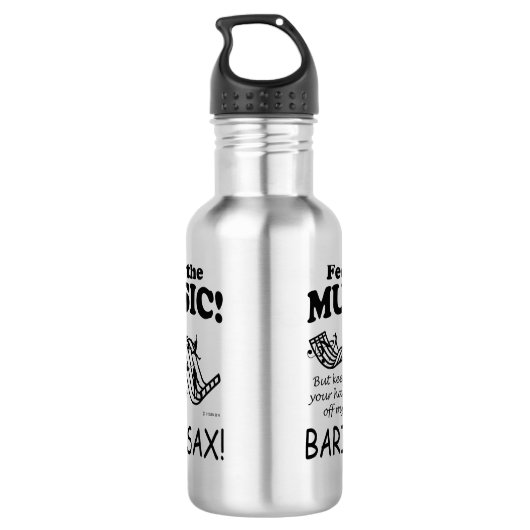 Bari Sax voelt de muziek Waterfles (Achterkant)