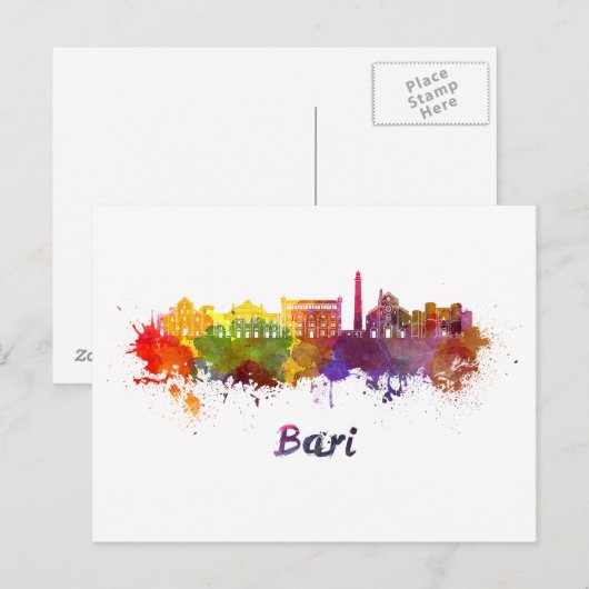 Bari skyline in watercolor briefkaart (Voorkant / Achterkant)