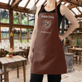 Barista bruin kopje koffiebonen naam script schort