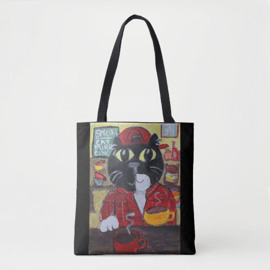 Barista Cat Folk Art Character Coffee Fun Tote Bag (Voorkant)