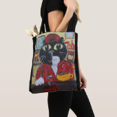 Barista Cat Folk Art Character Coffee Fun Tote Bag (Dichtbij)