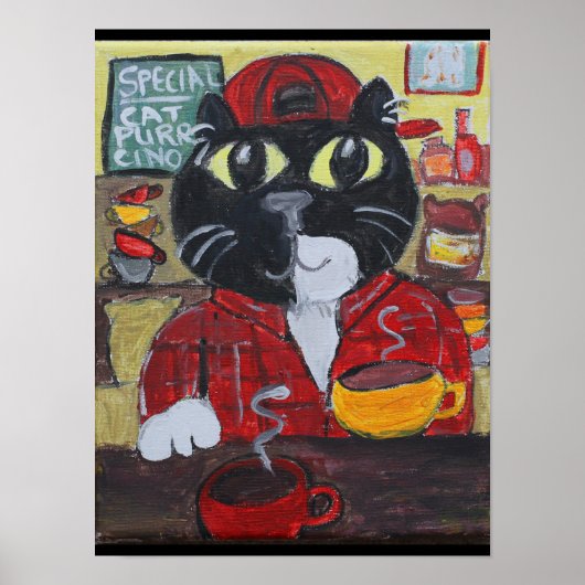 Barista Coffee Cat Folk Art Poster (Voorkant)