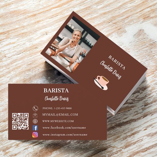 Barista foto QR code bruin Visitekaartje