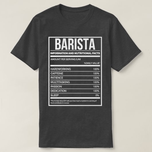 Barista Funny Baristas Nutrition Label T-shirt (Design voorkant)