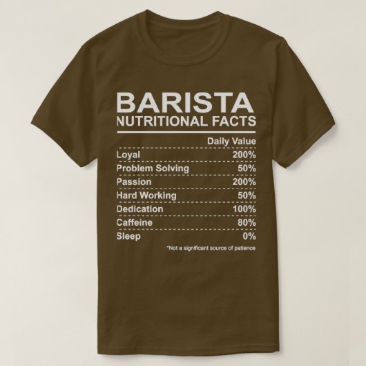 Barista Nutritional Facts T-shirt (Design voorkant)