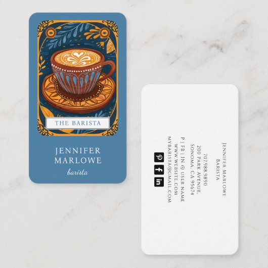 Barista Tarot Blauw Visitekaartje (Voorkant / Achterkant)