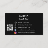 Barista zwart wit foto QR code Visitekaartje (Achterkant)
