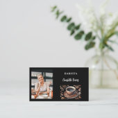 Barista zwarte foto QR code koffiekopje Visitekaartje (Staand voorkant)