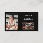 Barista zwarte foto QR code koffiekopje Visitekaartje (Voorkant)