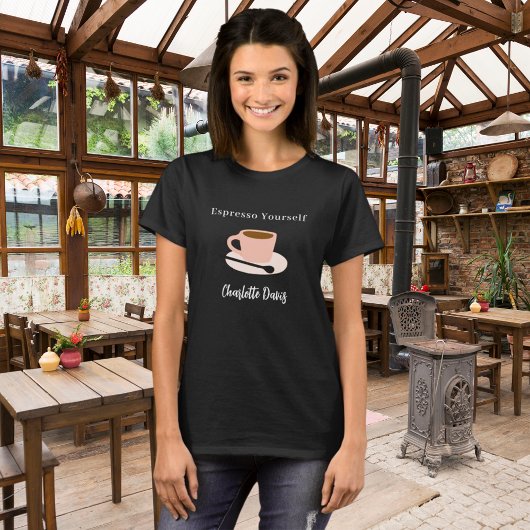 Barista zwarte witte kop koffie naam citaat t-shirt