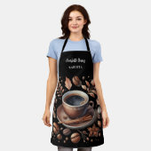 Barista zwarte witte kop koffiebonen naam script schort (Gedragen)