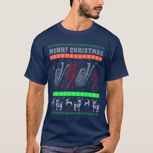 Baritone Euphonium Ugly kerstSweater Style T-shirt (Voorkant)