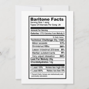Baritone "Nutritional Information Label" Kaart