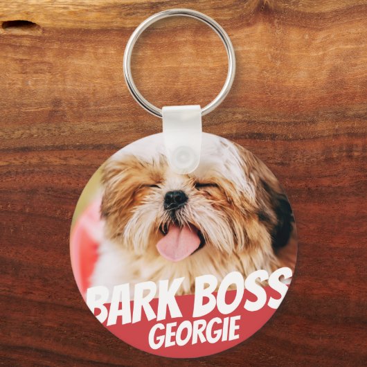 Bark Boss Pet Dog Foto Moderne Cool Simple Sleutelhanger (Voorkant)