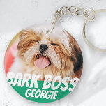 Bark Boss Pet Dog Foto Moderne Cool Simple Sleutelhanger<br><div class="desc">Het ontwerp is eenvoudig met een eenvoudige kleurenachtergrond en sans serif typografie voor een superheldenblik.</div>