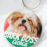 Bark Boss Pet Dog Foto Moderne Cool Simple Sleutelhanger<br><div class="desc">Het ontwerp is eenvoudig met een eenvoudige kleurenachtergrond en sans serif typografie voor een superheldenblik.</div>