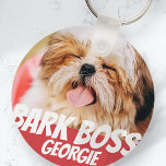 Bark Boss Pet Dog Foto Moderne Cool Simple Sleutelhanger<br><div class="desc">Het ontwerp is eenvoudig met een eenvoudige kleurenachtergrond en sans serif typografie voor een superheldenblik.</div>