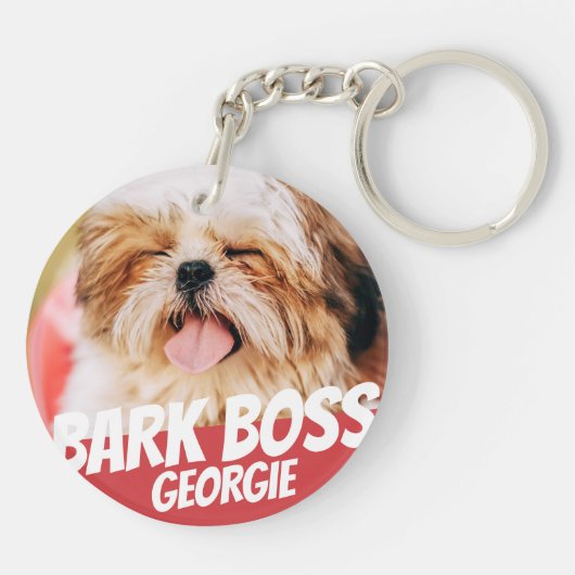 Bark Boss Pet Dog Foto Moderne Cool Simple Sleutelhanger (Achterkant)
