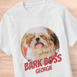 Bark Boss Pet Dog Foto Moderne Cool Simple T-shirt<br><div class="desc">Het ontwerp is eenvoudig met een eenvoudige kleurenachtergrond en sans serif typografie voor een superheldenblik.</div>