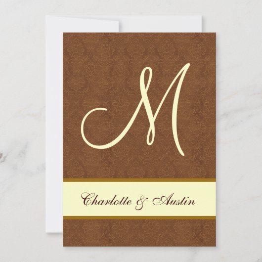Bark Brown en Cream Damask Square Wedding A454 Kaart (Voorkant)