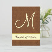 Bark Brown en Cream Damask Square Wedding A454 Kaart (Staand voorkant)
