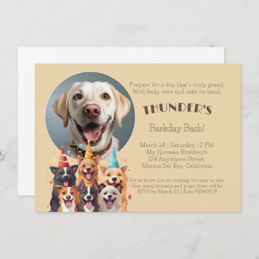 Bark Day Bash Doggo Verjaardag Kaart (Voorkant / Achterkant)