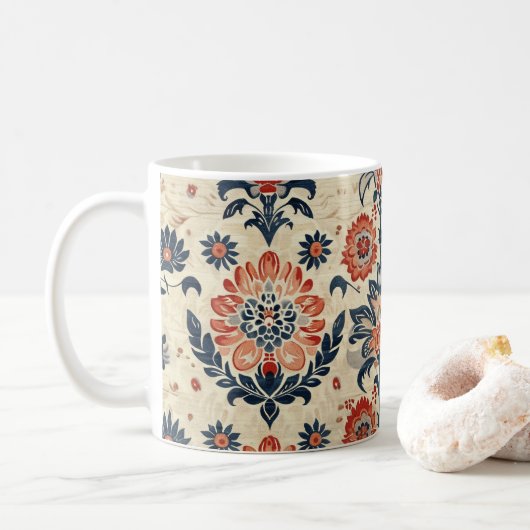 Bark doek Textiel Patroon op Witte Koffie Mok (Met donut)