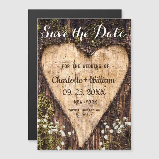 Bark Heart Wedding Save the Date Magnetic Kaart (Voorkant / Achterkant)
