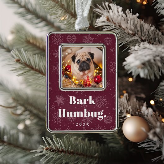 Bark Humbug | Aangepaste foto van Pet Dog Verzilverd Omlijst Ornament