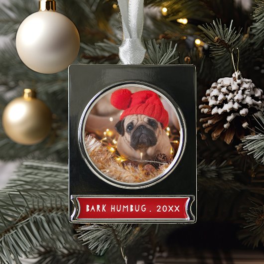 Bark Humbug Pet Foto Verzilverd Banner Ornament