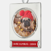 Bark Humbug Pet Foto Verzilverd Banner Ornament (Links)